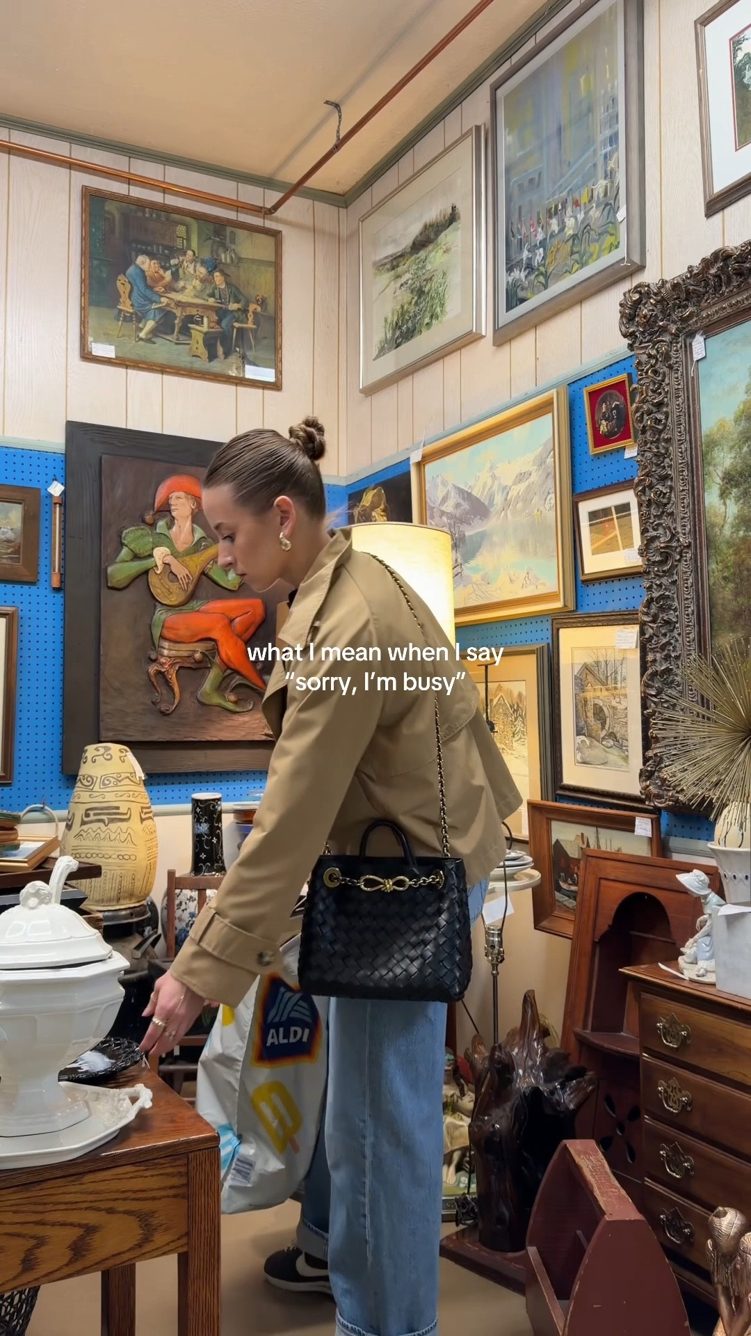 1/16/26 Antique shopping day outfit 🤍 comfy, practical, and easy to walk around in all day. I’m wearing my Damson Madder striped cardigan, Abercrombie cropped trench, Mother jeans, Nike Cortez sneakers, and my Bottega bag, plus simple Amazon earrings. The perfect outfit for thrifting, antiquing, and a full day of browsing.

#LTKootd #LTKgrwm