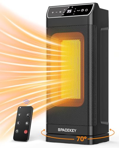 Space Heater, Electric Space Heaters for Indoor Use with Thermostat, Remote, 1-12H Timer, 70°Oscillation and Overheat Protection, 1500W PTC Ceramic Fast Safety Heat for Office Bedroom Large Room Black | Amazon (US)