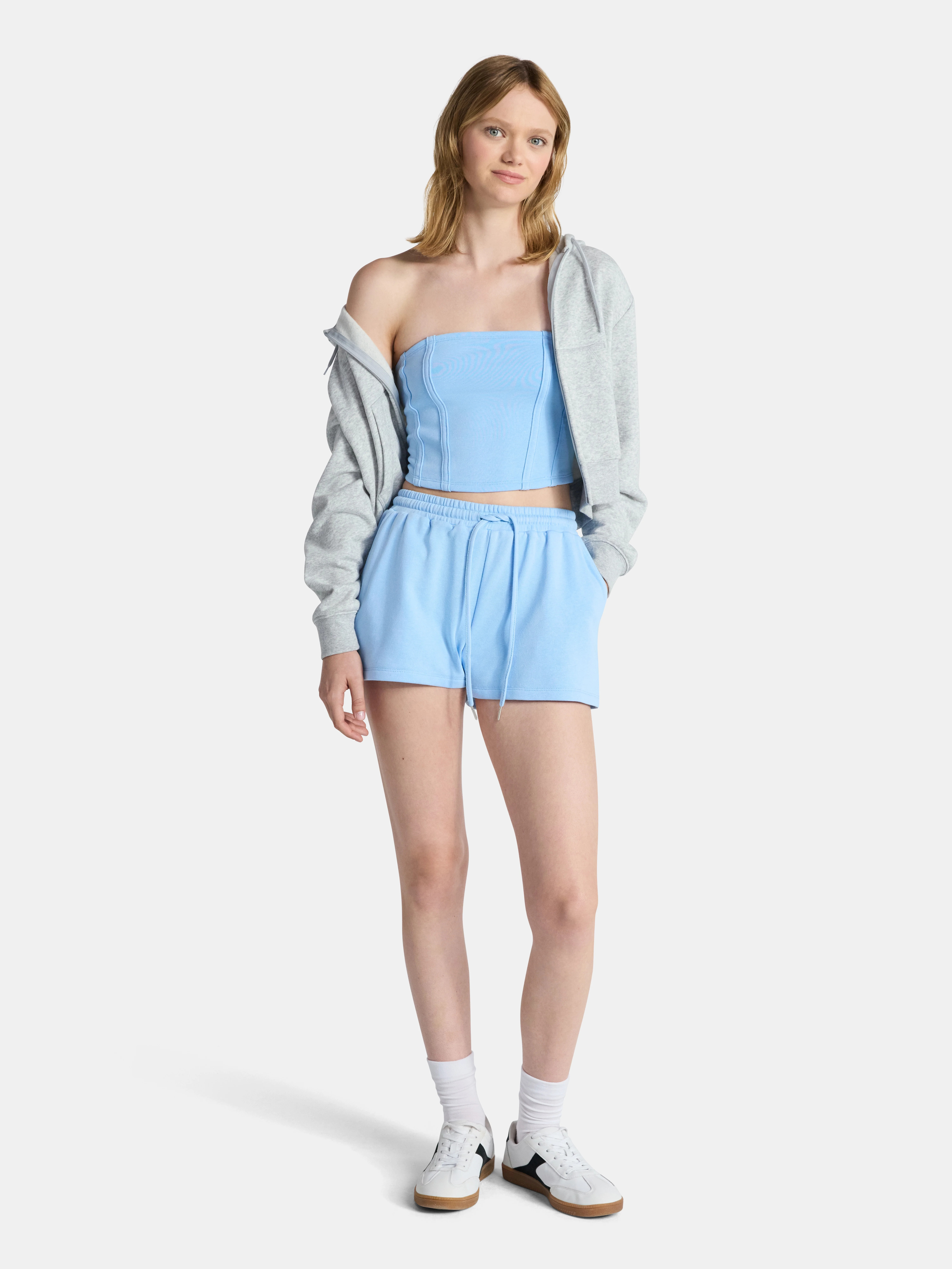 No Boundaries French Terry Tube Top and Shorts Set, 2-Piece, Women's | Walmart (US)