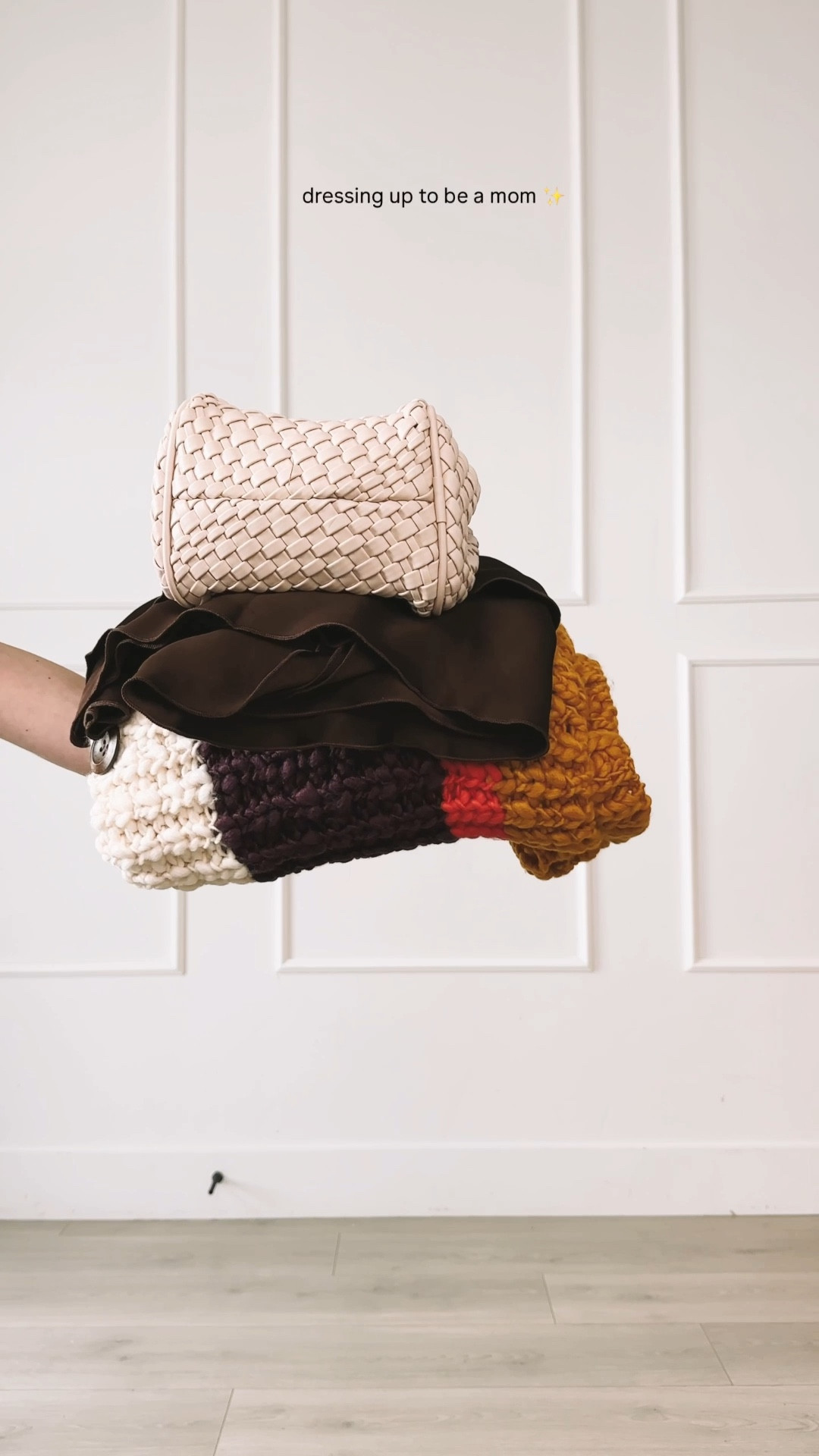 Dressed up mom outfit with a chunky striped cardigan, flowy midi skirt, neutral heels, and a small shoulder bag. Cozy but elevated everyday look.

#LTKmomlife #LTKgrwm #LTKootd