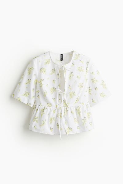 Tie-front Poplin Blouse - White/floral - Ladies | H&M US | H&M (US + CA)