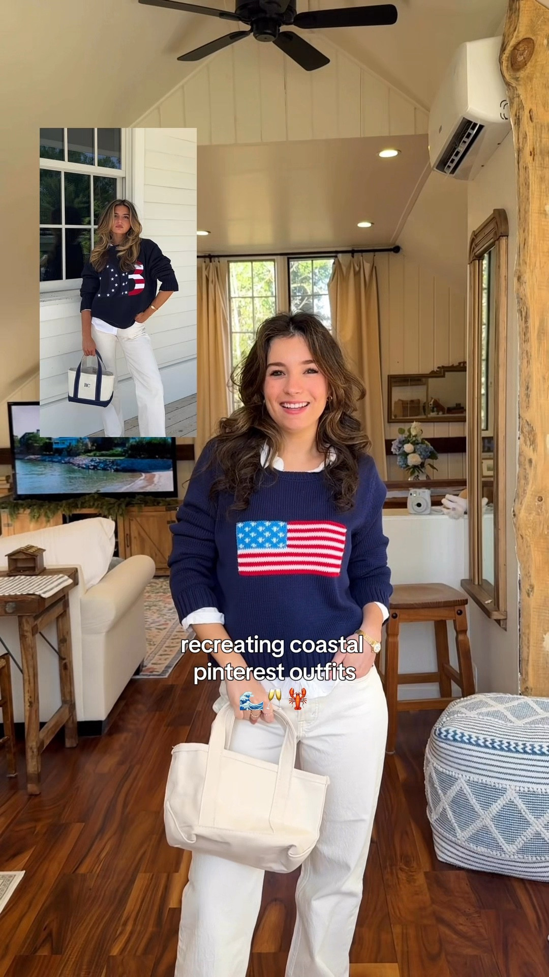 Recreating Pinterest outfits! 🌊🌞 Wearing @abercrombie 
Jeans in 25 Short (I am  foot 3) 

Get 25% off Abercrombie through Sunday by clicking, the exclusive tab, then copy promo code! 🌊🌞

Blue flag sweater / flag sweater / American flag sweater / white button up / gold watch / ll bean bag / boat and tote / white jeans / white high waisted jeans / red sneakers / red sambas 
#LTKSpringSale 

#LTKootd #LTKgrwm