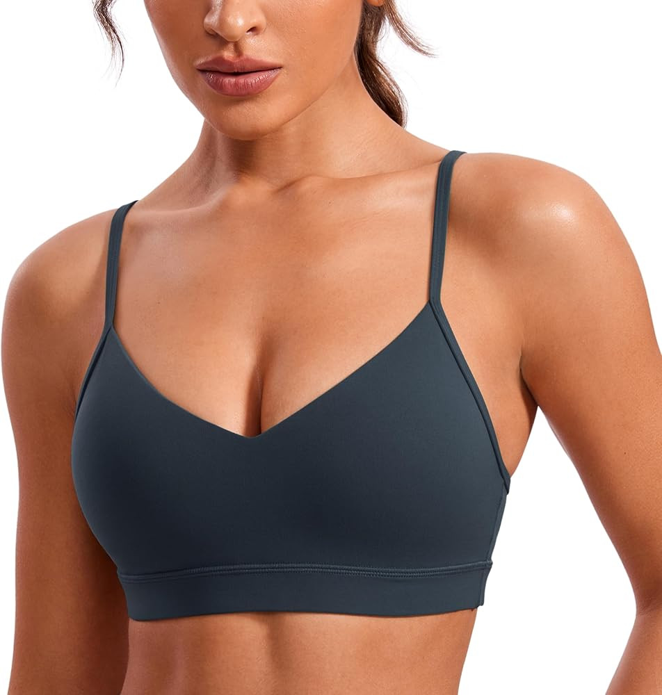 CRZ YOGA Butterluxe V-Neck Sports Bras for Women - Adjustable Thin Straps Padded Yoga Top Basic W... | Amazon (US)