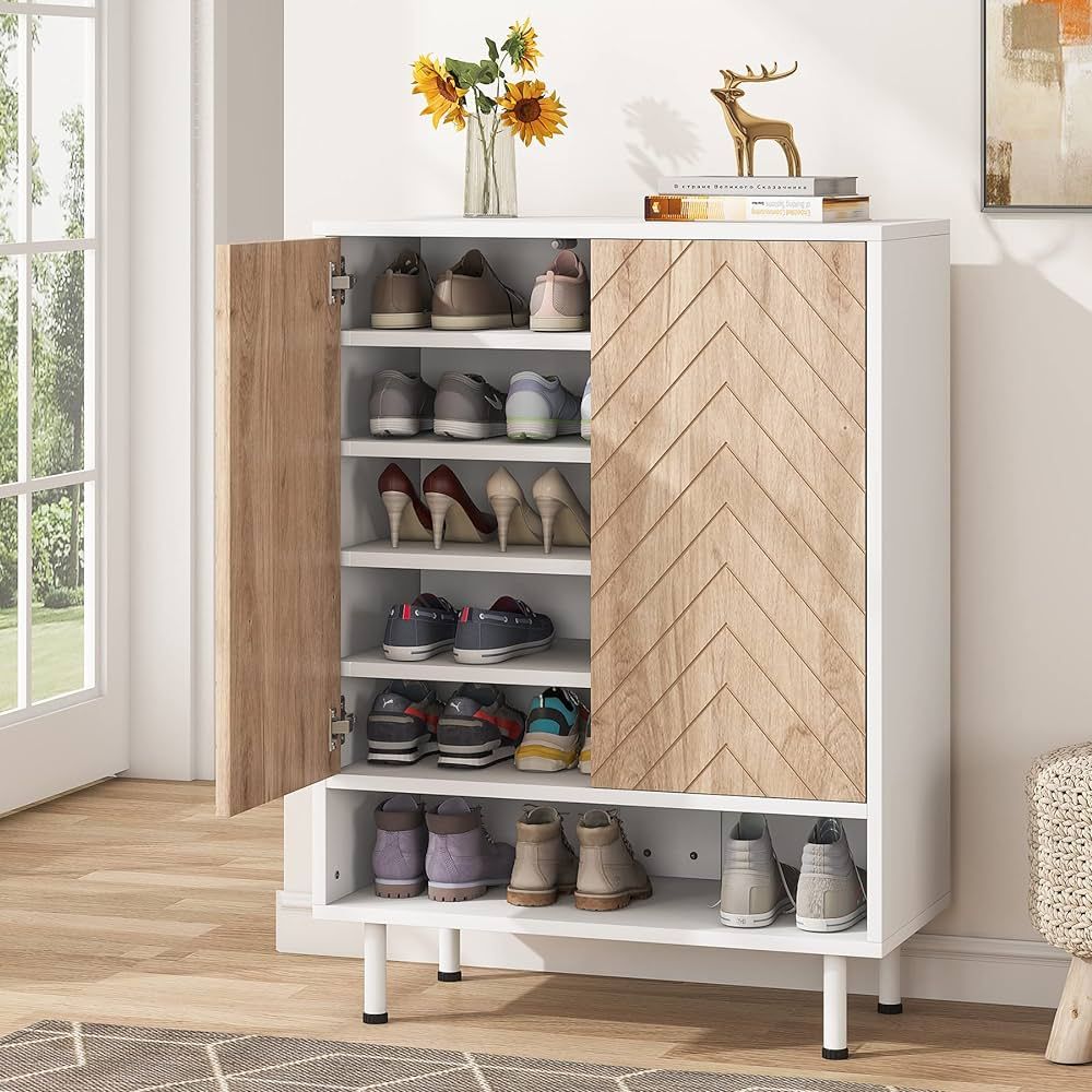 Tribesigns Shoe Cabinet, 18 Pair Rack Organizer Cabinet with Door, 6-Tier Modern Storage Shelves for | Amazon (US)