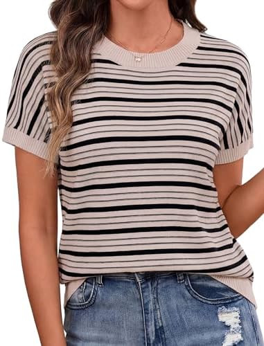 Totatuit Short Sleeve Sweaters for Womens Summer Crew Neck Knit Sweater Shirts Business Casual Wo... | Amazon (US)
