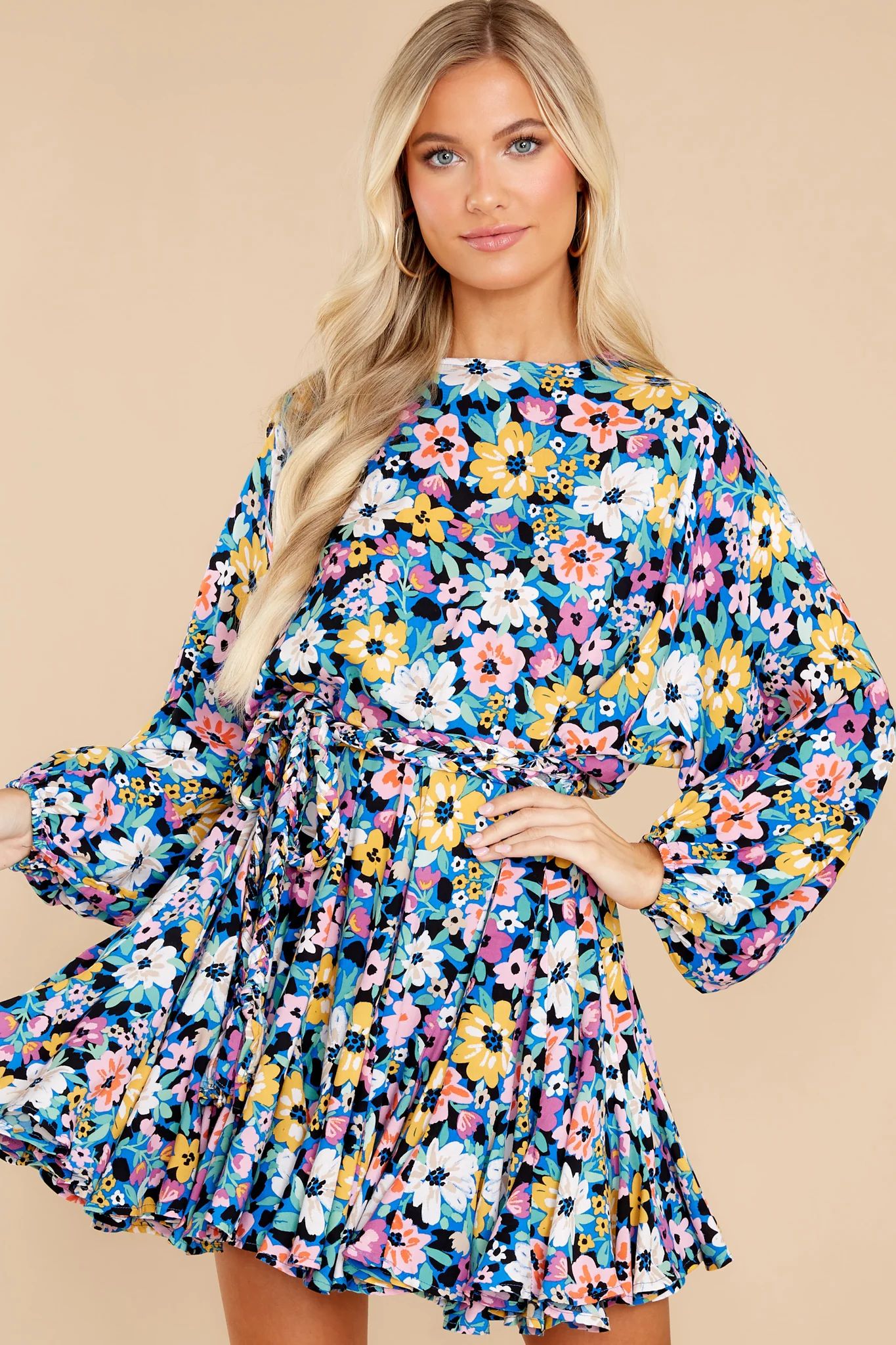 Touch Of Kindness Blue Multi Floral Print Dress | Red Dress 