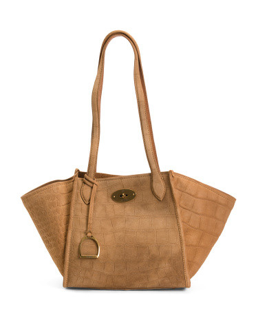 Suede Phoebe Croc Embossed Medium Tote With Double Handles | TJ Maxx