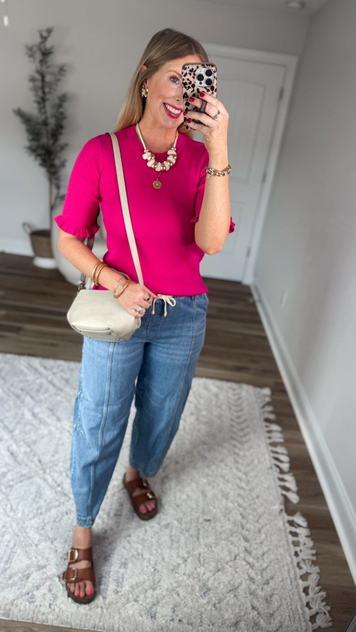 Walmart outfit, ruffle sweater tee, barrel jeans 

#LTKootd #LTKmomlife