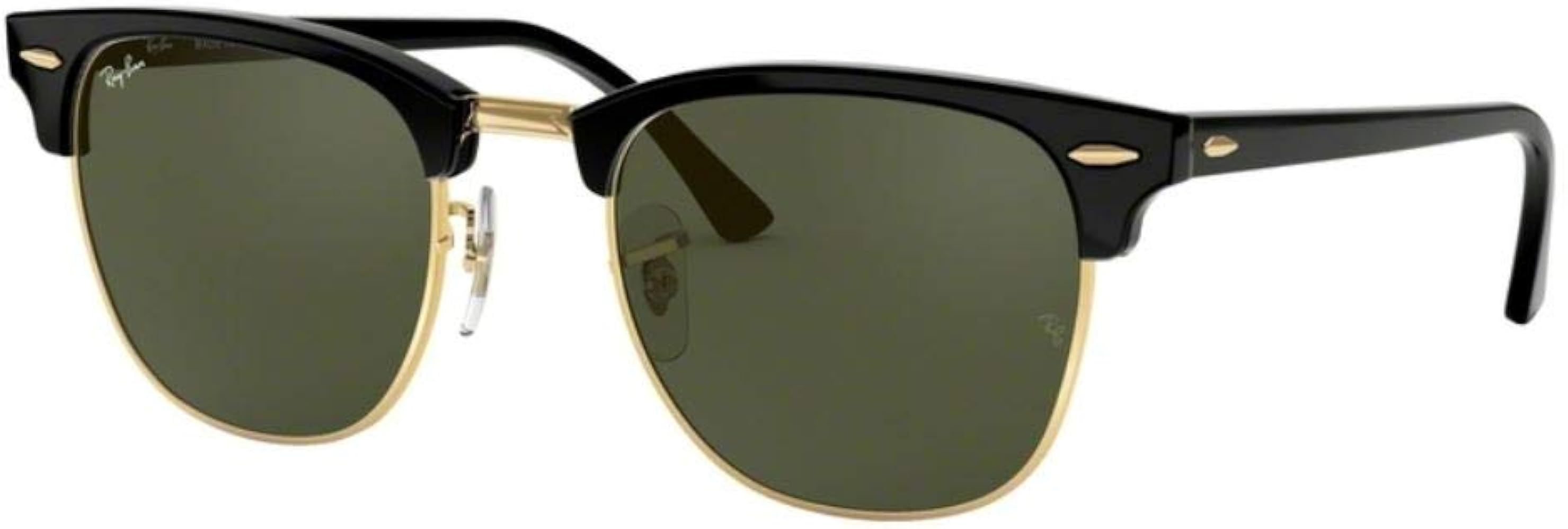 Ray Ban Sunglasses Clubmaster RB3016 W0365 Ebony Black/Arista Gold/Crystal Green, 51mm, Black Fra... | Amazon (US)