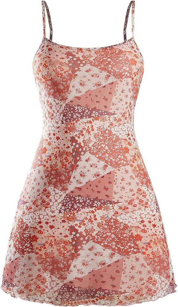 Milumia Women's Vintage 90s Mini Dress Lettuce Trim Mesh Short Dress | Amazon (US)