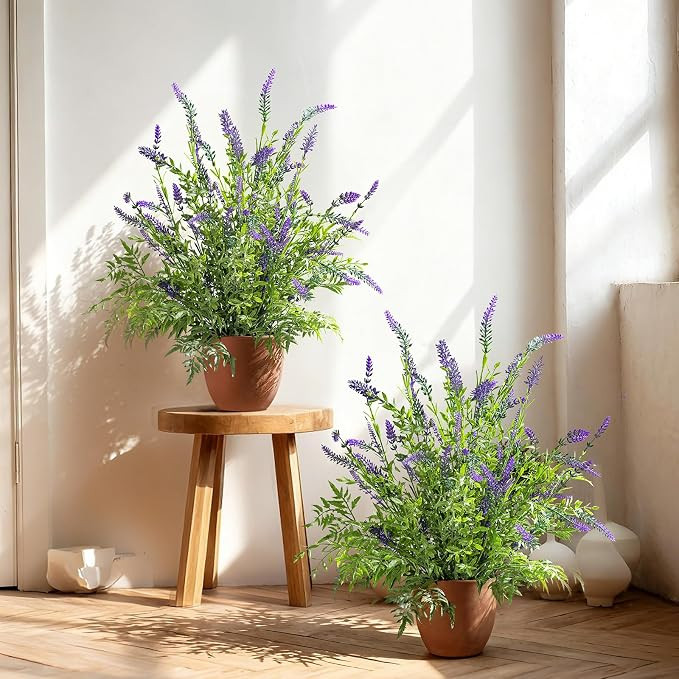 2 Pack Artificial Lavender Plants in Pots Artificial Potted Plants Fake Flower Plant Real Touch S... | Amazon (US)
