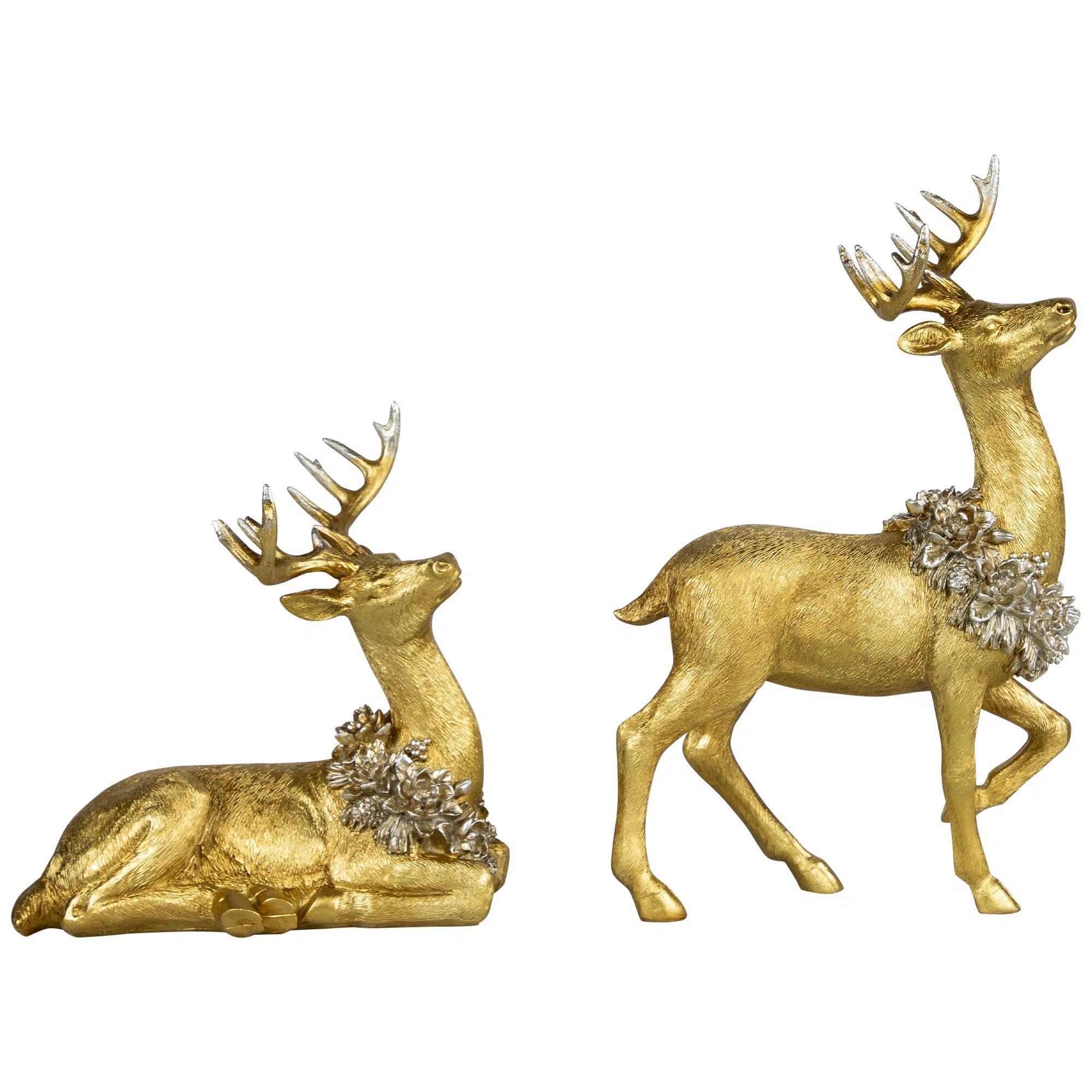 Reindeer With  Christmas Figurines - Gold - Set Of 2 | Wayfair North America