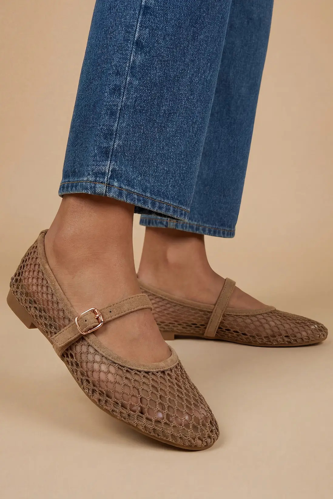 Beige Oasis Tilly Mesh Mary-Jane Faux Leather Ballet Pumps | Boohoo | Boohoo.com (UK & IE)
