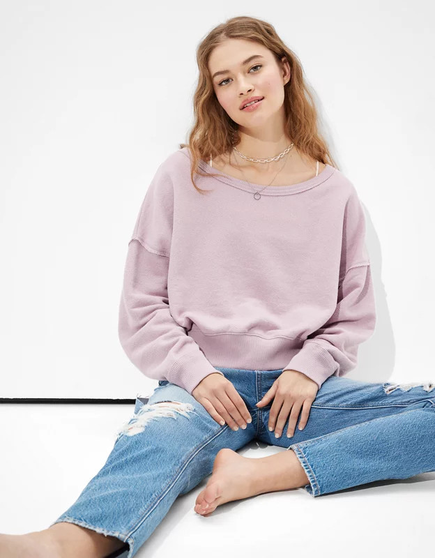 AE Forever Slouchy Cropped Crew Neck Sweatshirt | American Eagle Outfitters (US & CA)