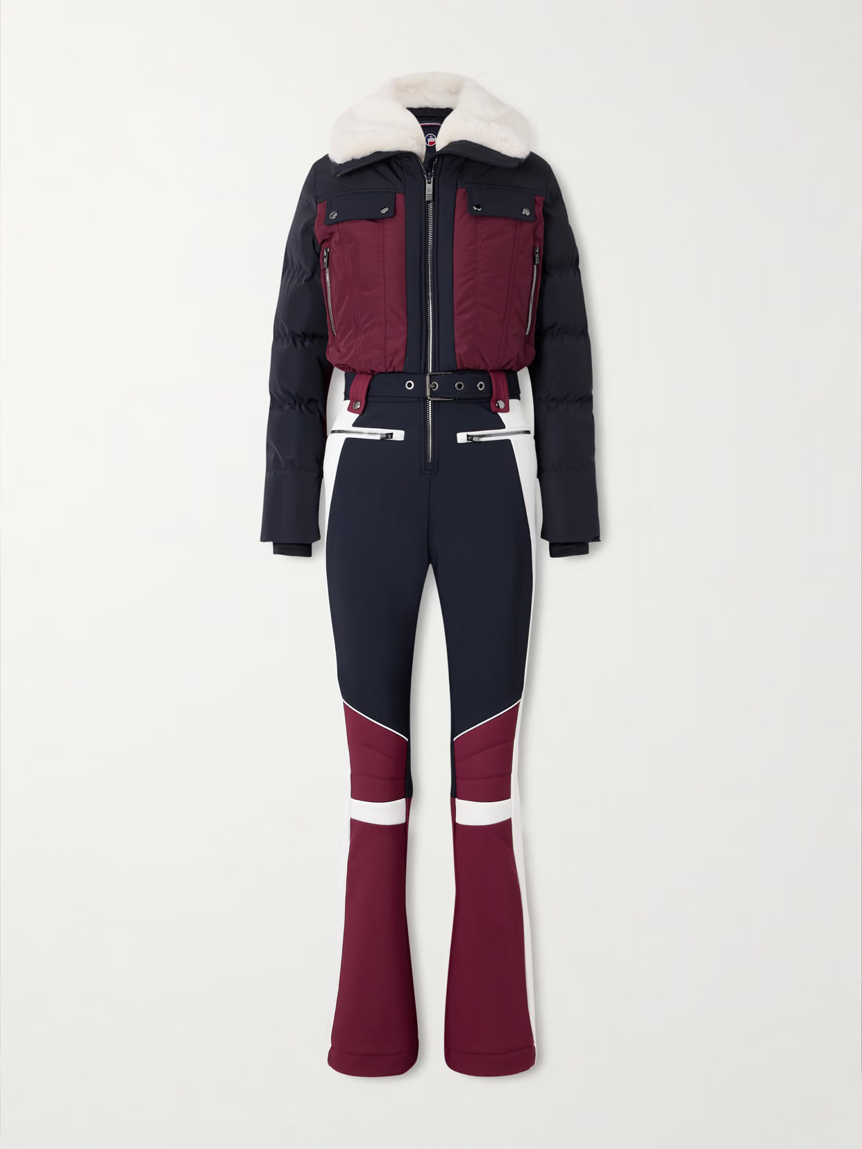 Fusalp - Karei Belted Plush-trimmed Padded Shell Ski Suit - Burgundy | NET-A-PORTER (US)