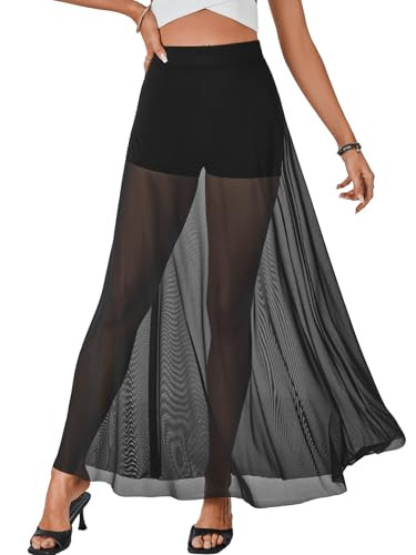 KIFOVEN Women’s Sheer Mesh Maxi Skirt High Waist Flowy A Line See Through Long Skirt | Amazon (US)