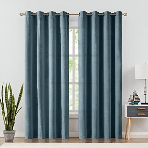 JINCHAN Velvet Curtain Dark Slate Living Room Grommet Top Window Curtain Panel 96 inch Long Bedro... | Amazon (US)