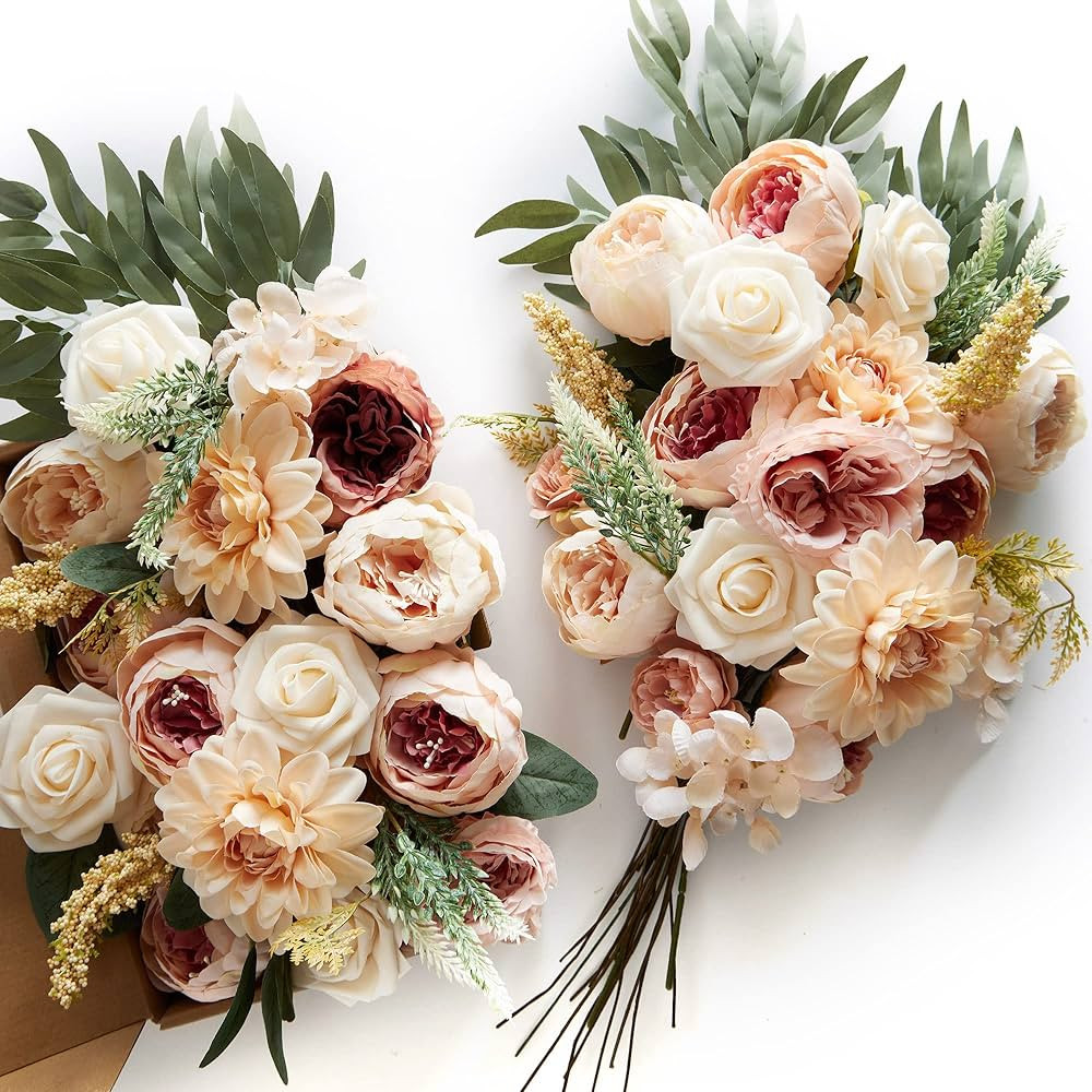 MISSPIN Wedding Artificial Flowers Combo Box Set for DIY Wedding Bridal Bouquets Fake Peony Flowe... | Amazon (US)