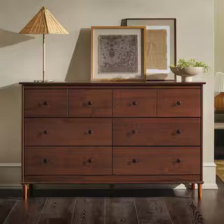 Walker Edison Furniture Company Classic Mid-Century Modern Walnut 6-Drawer 57 in. Solid Wood Dres... | The Home Depot