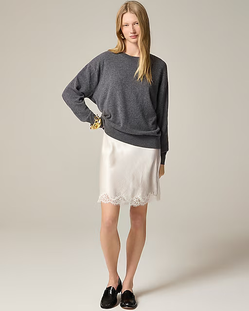 Gwen lace-trim slip skirt in textured satin | J. Crew US