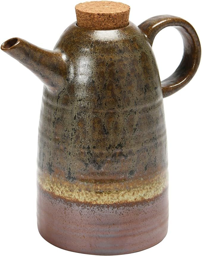 Bloomingville Stoneware Cork Stopper, Reactive Glaze Oil Cruet, 5" L x 3" W x 6" H, Greige | Amazon (US)