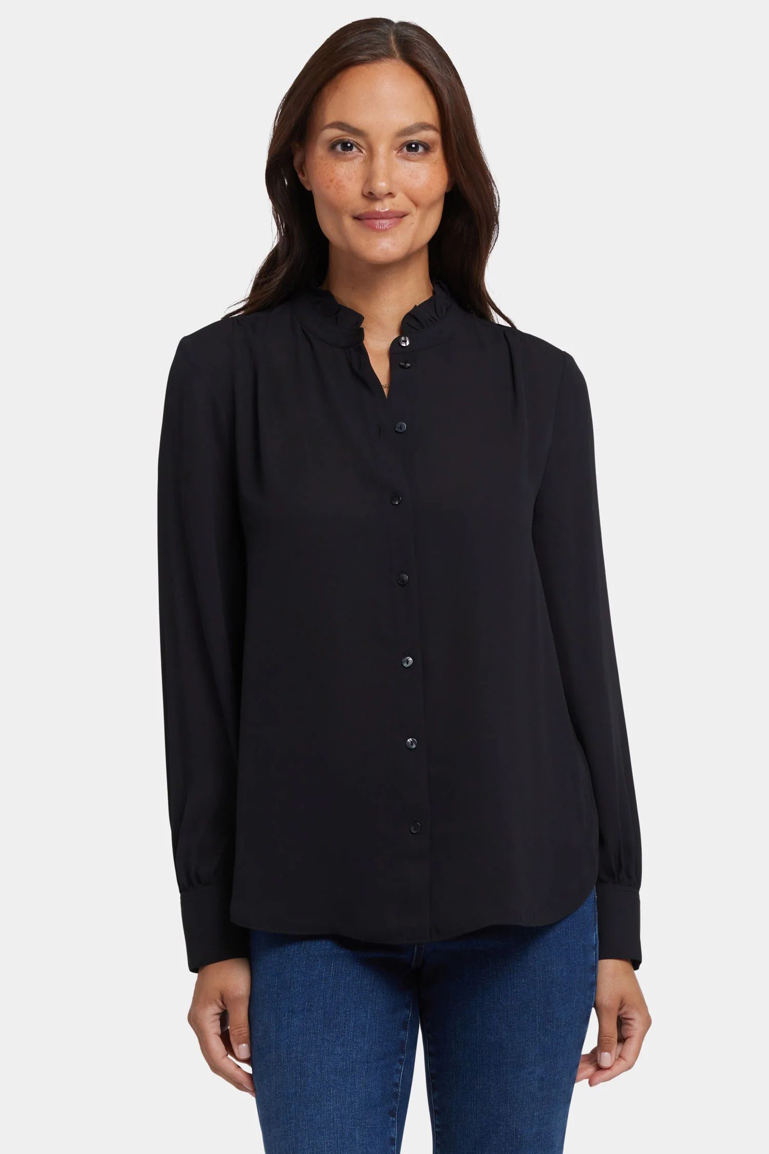 Ruffle Neck Blouse - Black | NYDJ