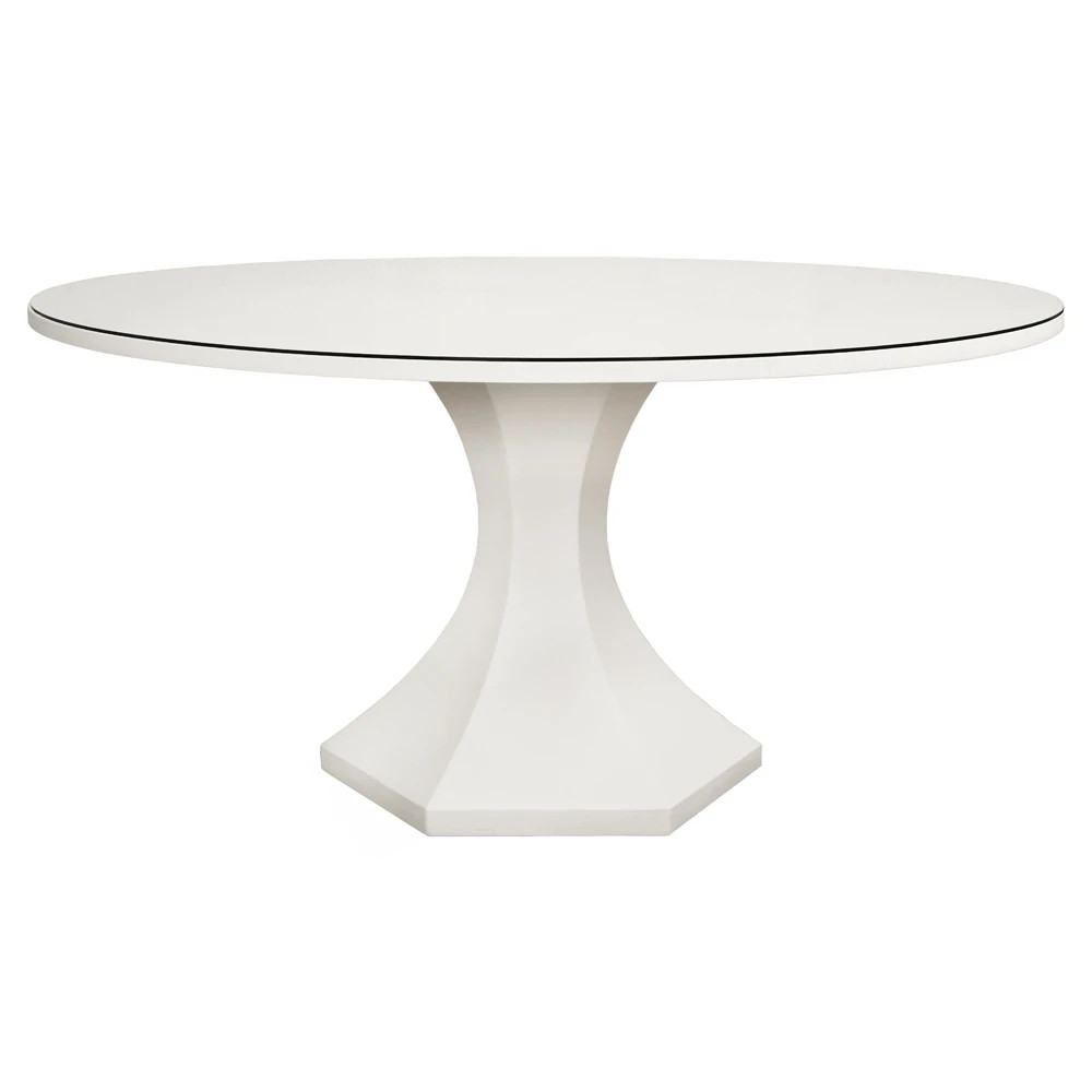 Worlds Away Bryce Modern Classic White Linen Wood Dining Table | Kathy Kuo Home