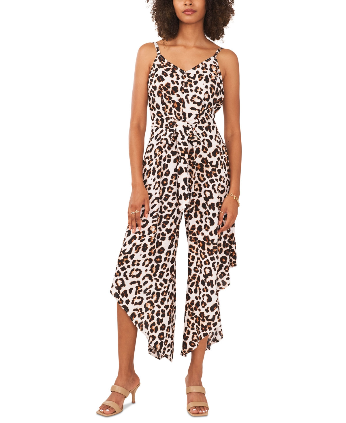 Vince Camuto Women's Animal-Print Cascade-Leg Jumpsuit - New Ivory | Macy's