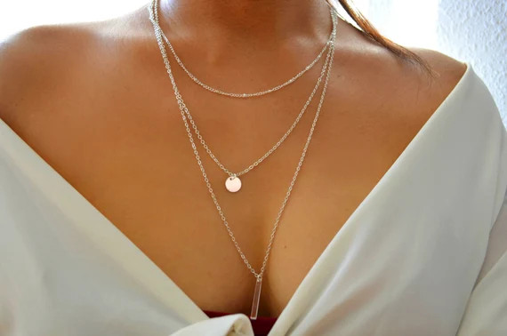 multi layer silver necklace set / silver layering necklace / silver stacking necklace / silver co... | Etsy (US)