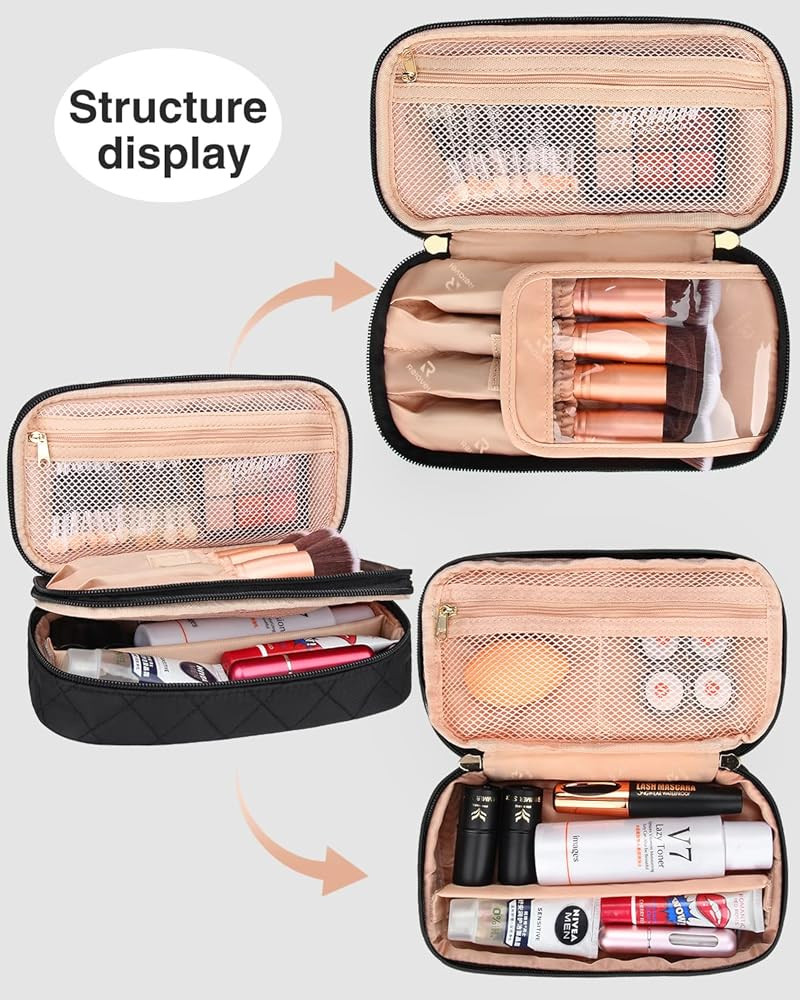 Relavel Makeup Bag Small Travel Cosmetic Bag for Women Girls Makeup Brushes Bag Portable 2 Layer Lar | Amazon (US)