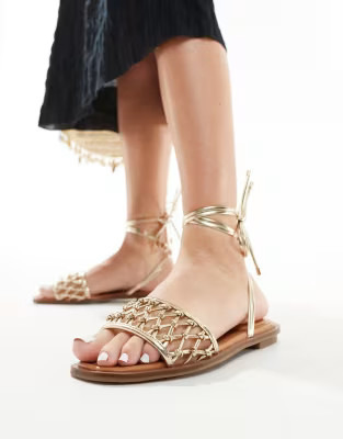 ALDO Seazen crochet lace up sandals in gold | ASOS | ASOS (Global)