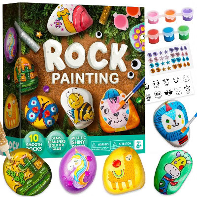 Joyfy 10 Pcs Rock Painting Craft Kit for Kids, Creative DIY Arts & Crafts for Kids Age 6-12, Toddler Birthday Gifts, Family Indoor Activity | Target