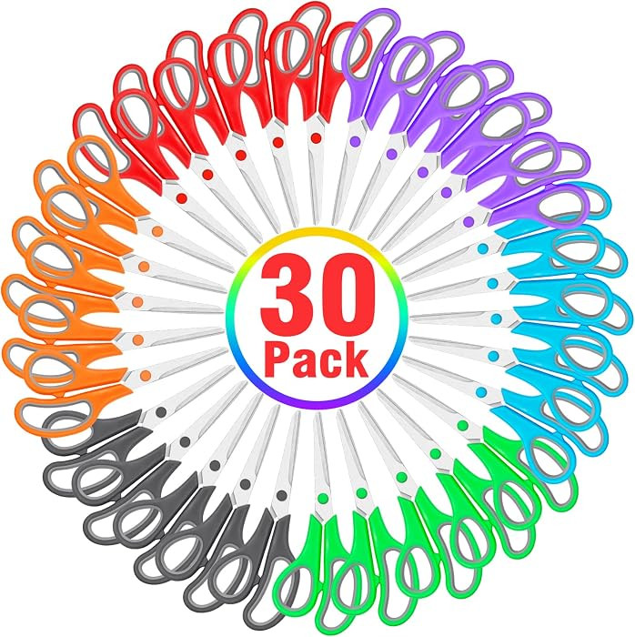 30 Packs Scissors Bulk, 8 Inch Scissors All Purpose Sharp Sewing Fabric Shears for Office Home School Supplies, Middle/High School Student Teacher Classroom Craft Scissor, Comfort Right/Left Handles | Amazon (US)
