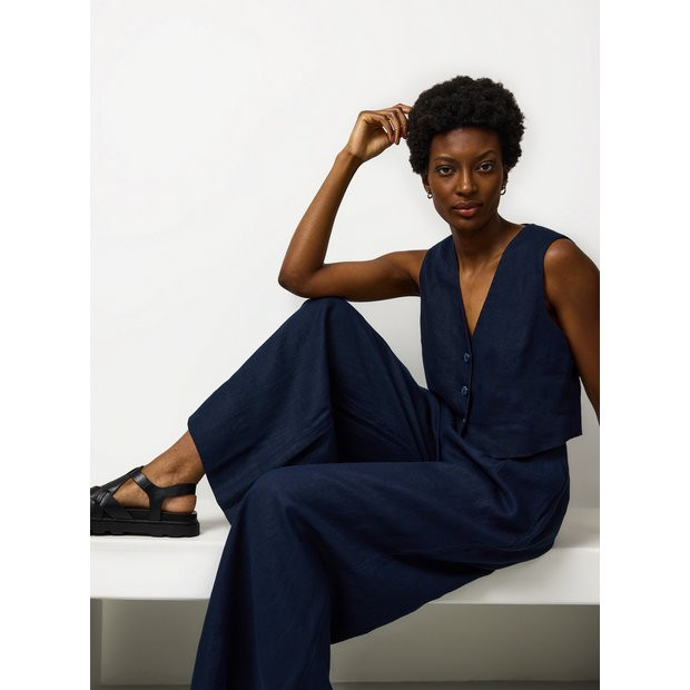 Navy Pure Linen Co-ord Waistcoat 16 | Tu Clothing