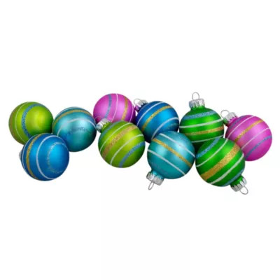 Northlight Matte Striped Glass Christmas Ball Ornaments - 1.75" (45mm) - Green and Blue - 10ct | Belk