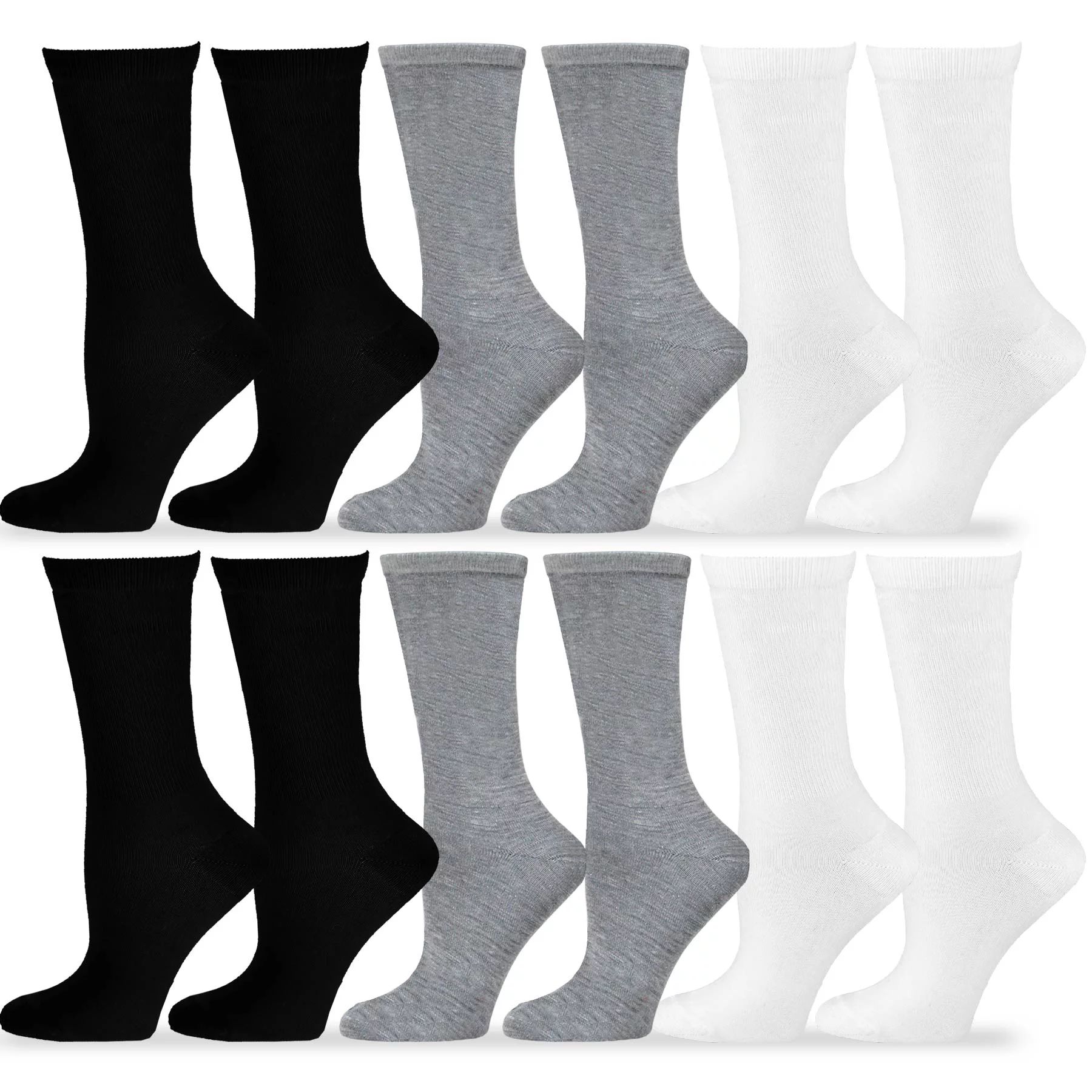 TeeHee Women's Value 12-Pack Fun Crew Socks (Black-White-Grey) - Walmart.com | Walmart (US)