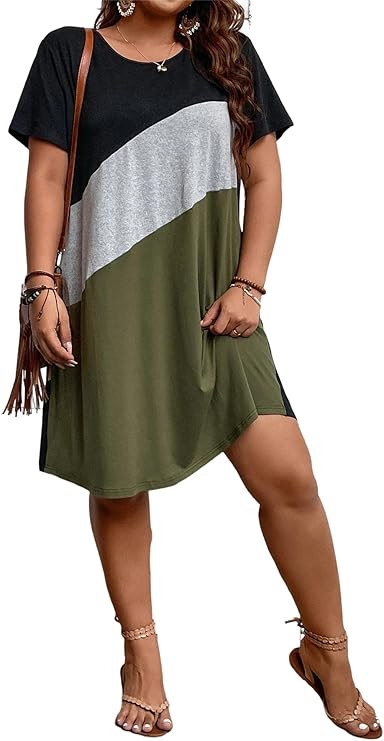 SOLY HUX Women's Plus Size Color Block Short Sleeve T Shirt Dress Casual Summer Dresses | Amazon (US)