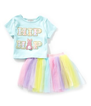 Rare Editions Little Girls 2T-6X Short-Sleeve Hip Hop Easter Bunny Applique Rib-Knit T-Shirt & Ra... | Dillard's