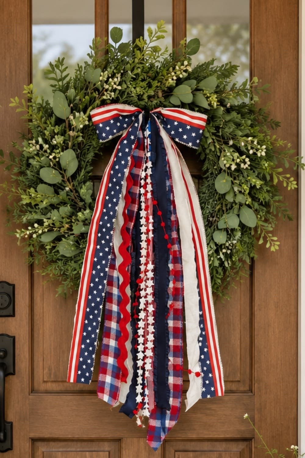 Front porch Fourth of July and or Memorial Day wreath with bow

#LTKHome #LTKSeasonal