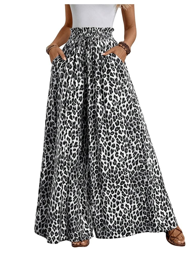 Verdusa Women's Wide Leg Dressy Pants Leopard Print Paperbag Waist Palazzo Pants with Pocket Casu... | Amazon (US)