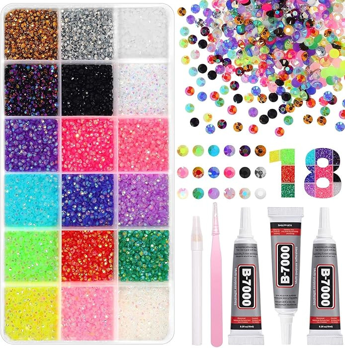 18000Pcs 3mm Rhinestones Bedazzling Kit with Tools, Mixed-Color Resin Jelly Rhinestones for Bedaz... | Amazon (US)