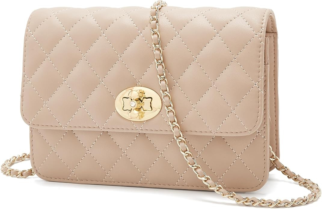 FOXLOVER Quilted Crossbody Purse for Women Leather Trendy Ladies Shoulder Bag with Chain | Amazon (US)