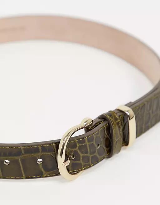 & Other Stories leather croc belt in khaki | ASOS (Global)