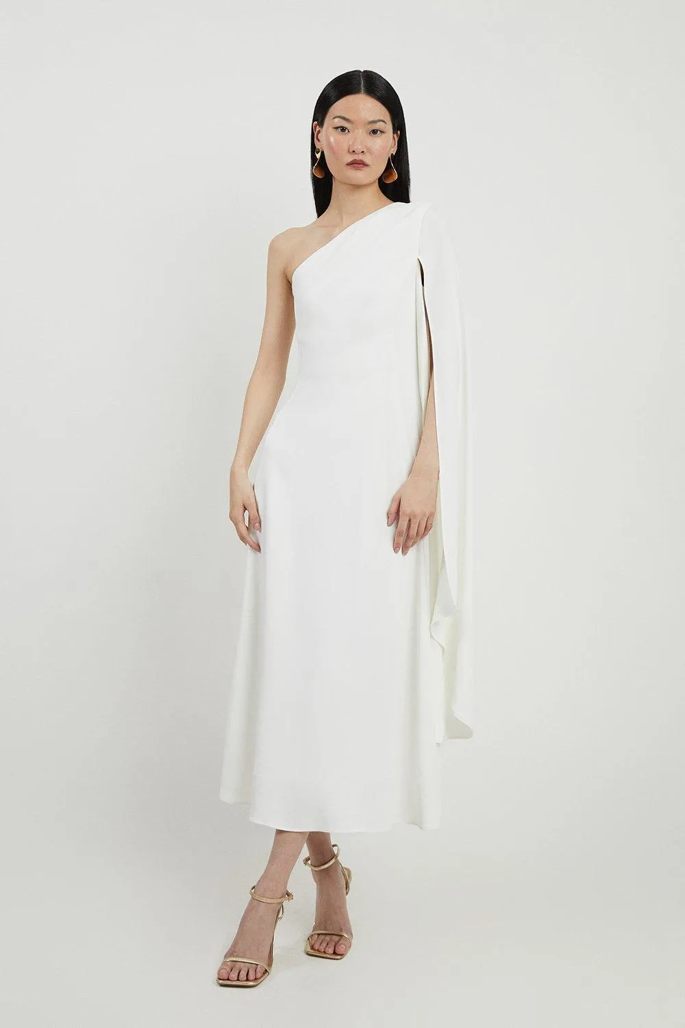 Dresses | Satin Back Crepe One Shoulder Drape Sleeve Maxi Dress | KarenMillen | Karen Millen US