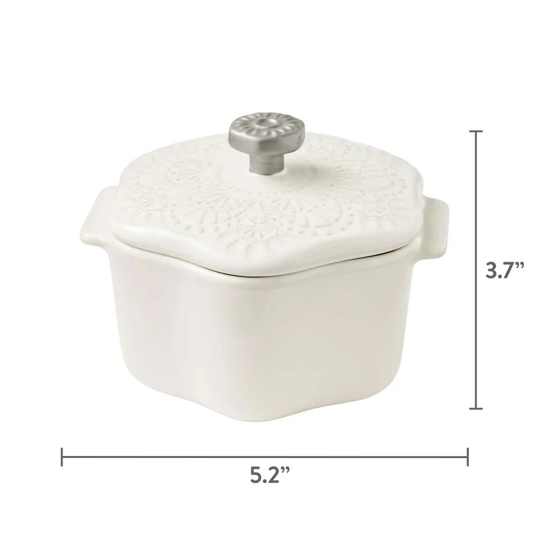 The Pioneer Woman Stoneware 2 Cup Snowflake Cocotte with Lid, White, Set of 3 | Walmart (US)