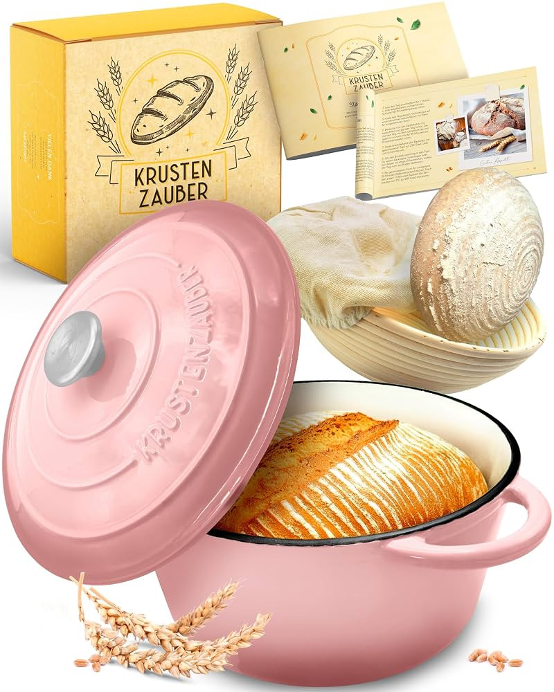 KRUSTENZAUBER Gusseisen Topf Brot backen emailliert inkl. Gärkorb - 26cm Emaille-Topf samt Zubeh... | Amazon (DE)