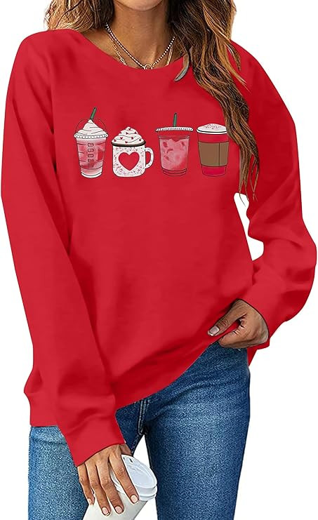 MYHALF Valentines Day Sweatshirts Valentine Shirts: Womens Love Heart Long Sleeve Tops Oversized ... | Amazon (US)