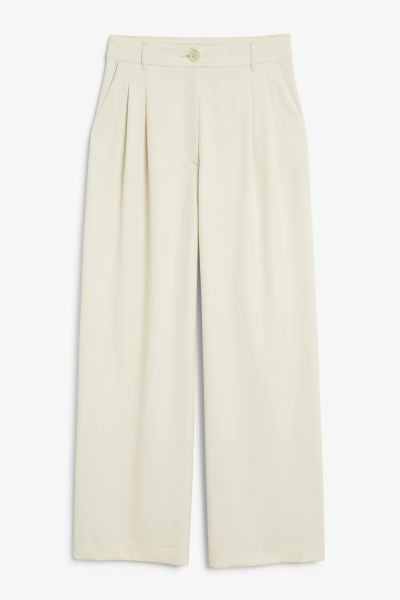 High waist wide leg trousers - Grey melange - Ladies | H&M GB | H&M (UK, MY, IN, SG, PH, TW, HK)