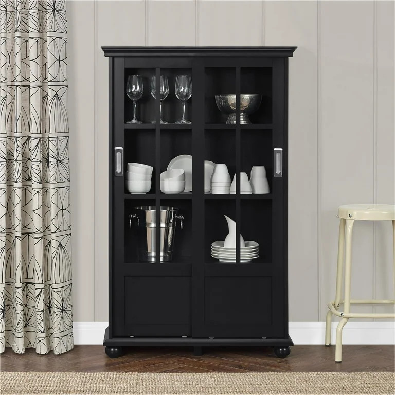 Ameriwood Home Aaron Lane Bookcase with Sliding Glass Doors, Black | Walmart (US)