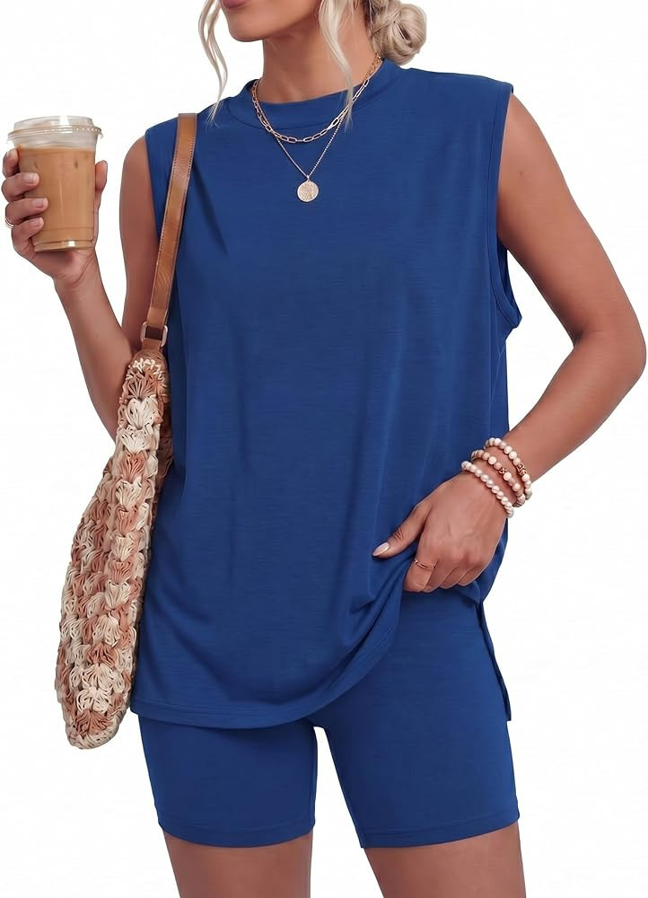Coume Women 2 Piece Lounge Sets 2026 Summer Casual Short Matching Sets Oversized Sleeveless Worko... | Amazon (US)